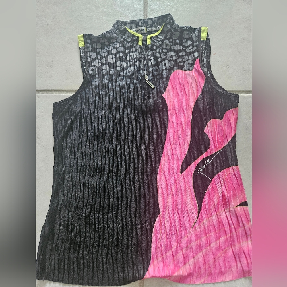 Jamie Sadock Black and Pink Sleeveless Top with Yellow Highlights